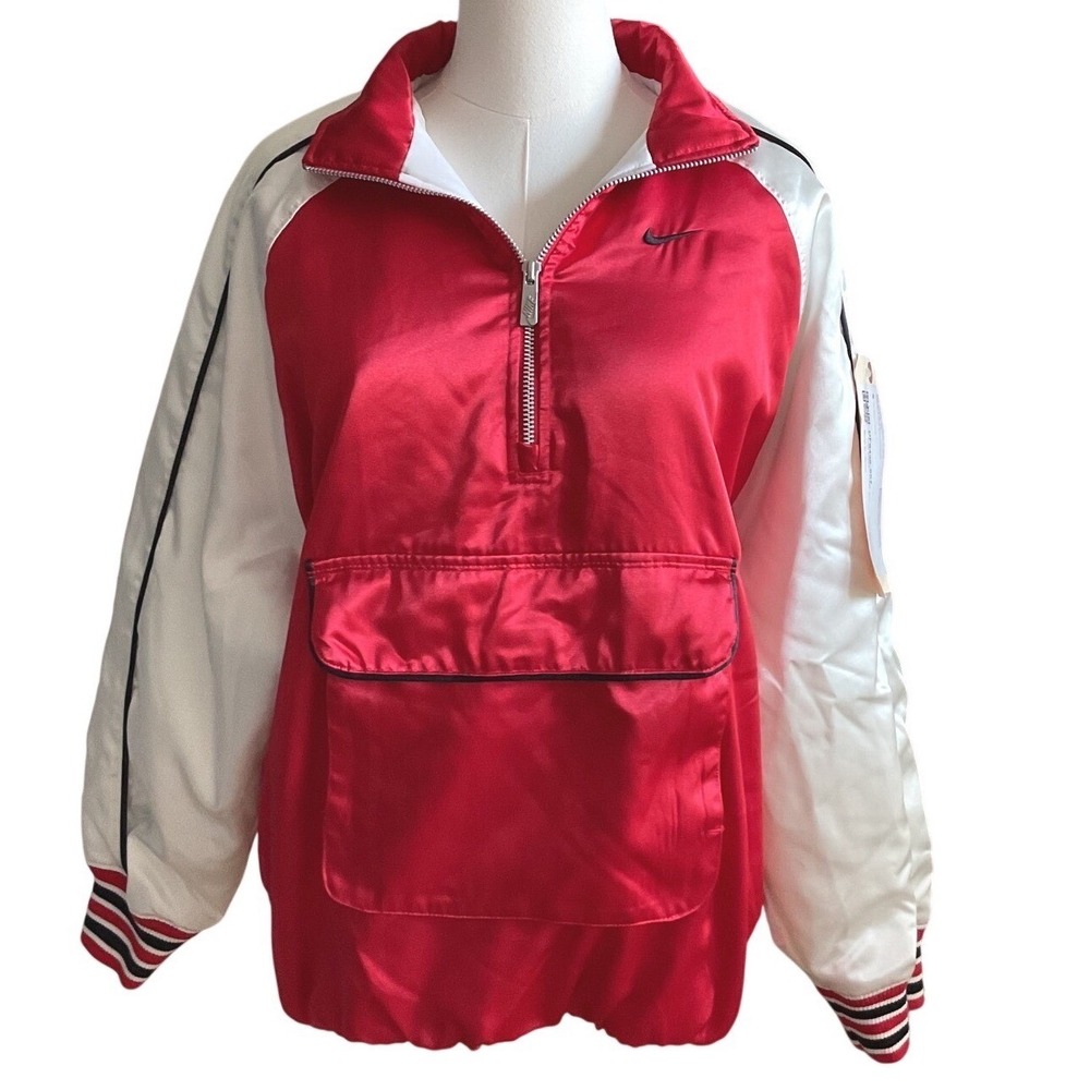 Nike NSW Street Woven Half Zip Pullover Jacket Red White Womens Small Sample Tag